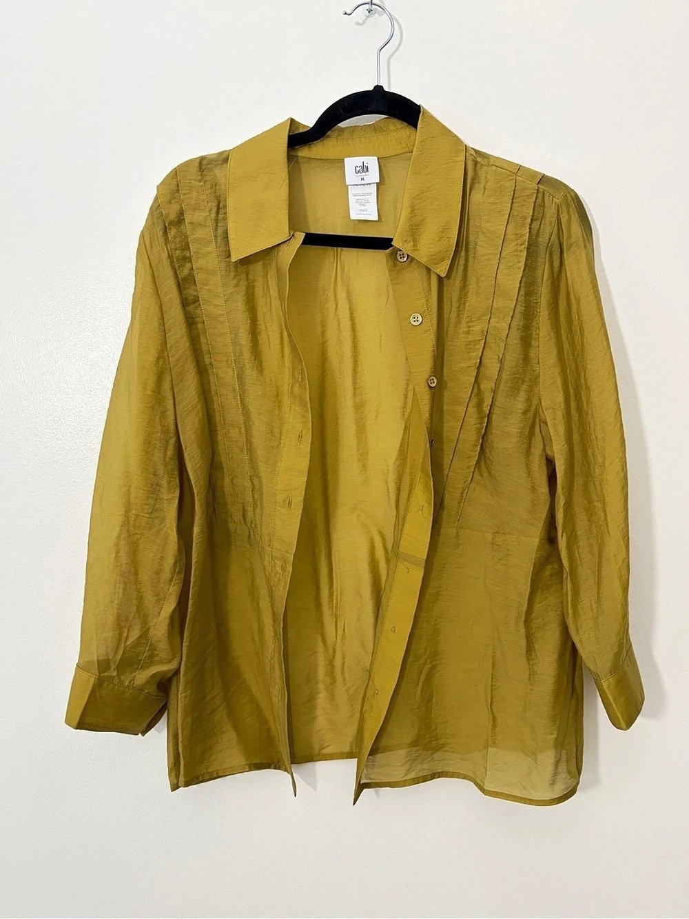 cabi Portrait Blouse Button Down Mustard/Olive Medium